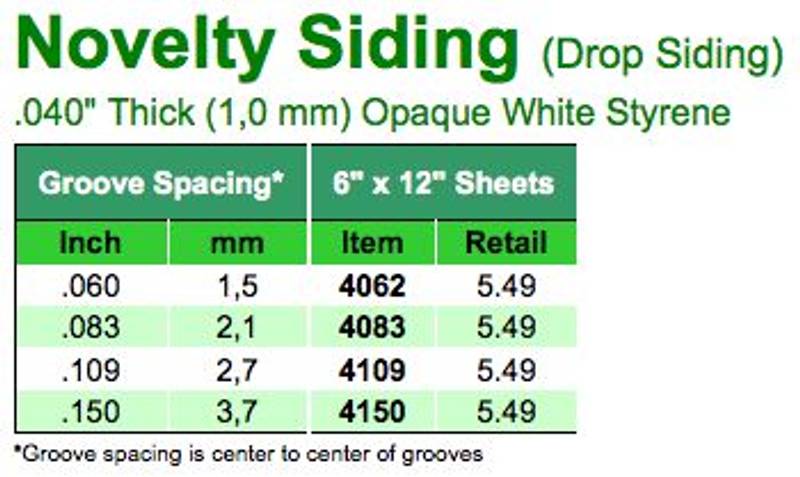 Evergreen Styrene Novelty Siding 1x150x300mm 1.5 space 1 stk