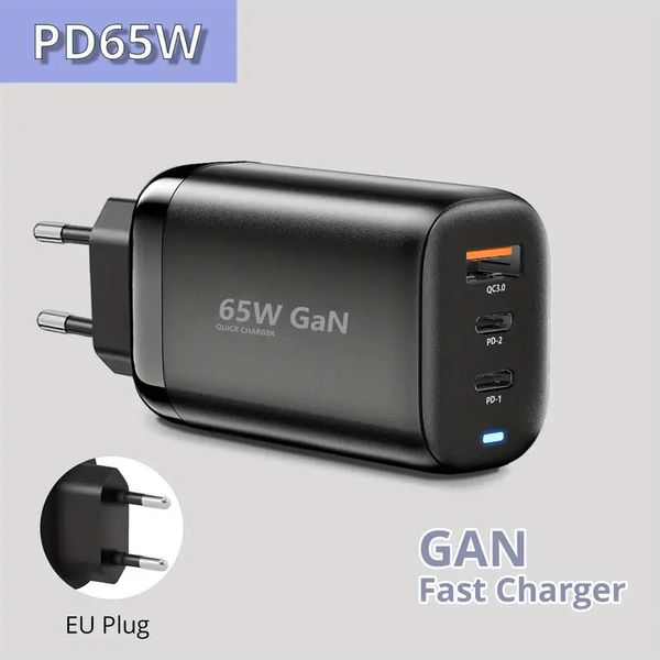 GaN 65W USB A - USB C Str&oslash;mforsyning-Lader 220V